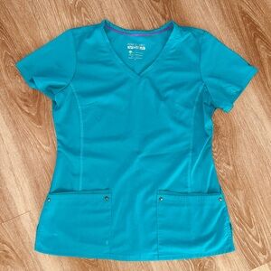 Healing Hands Women's Juliet V-Neck Yoga Scrub Top Teal Blue Medium